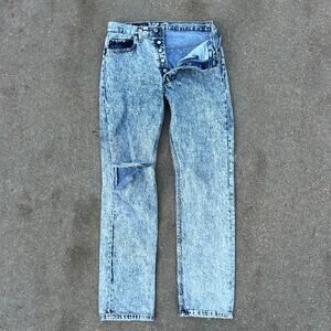 Vintage 80s Levi's 501 Button Fly Acid Wash Straight Leg Thrashed Jeans 31x32